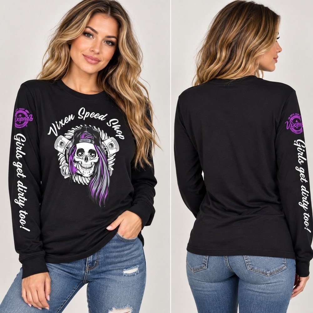 Off-Road Vixens Vixen Speed Shop Womens L Skull Moto Long Sleeve Shirt NWT
